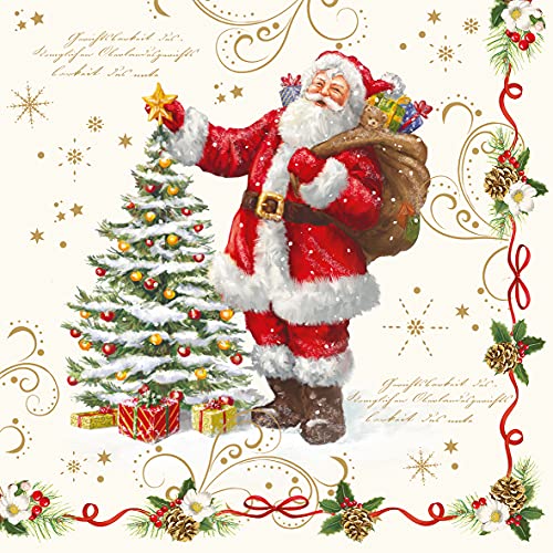 20 Servietten Klassischer Weihnachtsmann verziert | Winter | Weihnachten | Tischdeko 33x33cm von Servietten Weihnachten