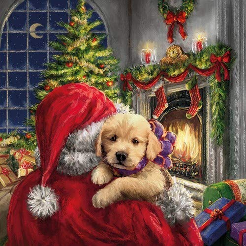 20 Servietten Santa liebt den kleinen Hund als festliche Tischdeko für Weihnachten 33x33cm von Servietten Weihnachten