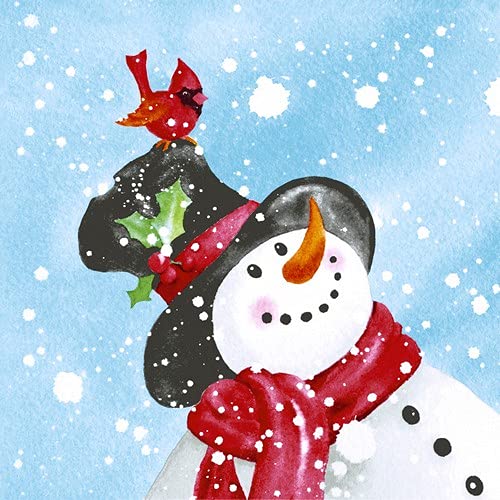 20 Servietten Schneemann freut sich ?ber Vogel | Winter | Weihnachten | Tischdeko 33x33cm von Servietten Weihnachten
