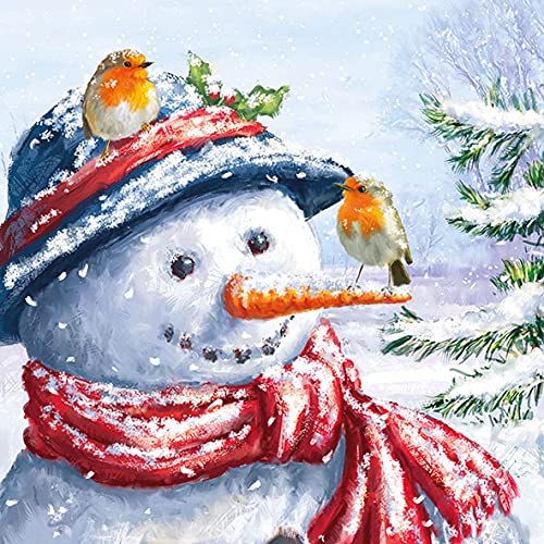 20 Servietten Vogel betrachtet Schneemann | Winter | Weihnachten | Tischdeko 33x33cm von Servietten Weihnachten