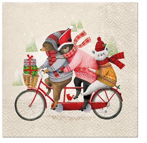 20 Servietten Winterb?ren auf Fahrrad | Tiere | Kinder | Weihnachten 33x33cm von Servietten Weihnachten