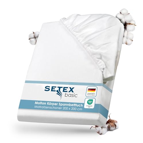 SETEX Molton Köper Matratzenschutz, 200 x 200 cm, Matratzenschoner aus 100 % Baumwolle, Basic, Weiß von SETEX