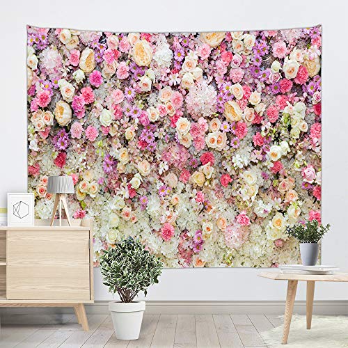 Sevendec Pink Flower Group Wandbehang Rose Wandteppich Natur Elegant für Wohnzimmer Schlafzimmer Wohnheim Home Decor B 90 x L 71 von Sevendec