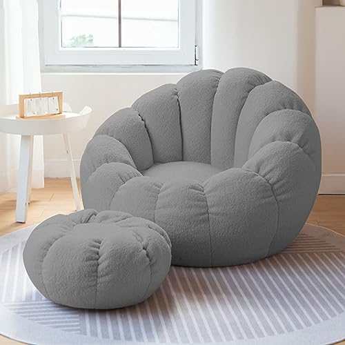 Sitzsack Stuhl, Ultraweicher Teddy Stoff Sessel, Bequemer Freizeit Sofa Stuhl für Schlafzimmer, Wohnzimmer, Wohnung, Sorgt für Komfort und Spaß im Schlafzimmer,Grau von ShEyle