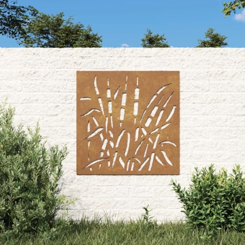 ShGaxin Garten-Wanddeko 55x55 cm Cortenstahl Gras-Design, Wand Art Dekor, Garten Deko - 824508 von ShGaxin