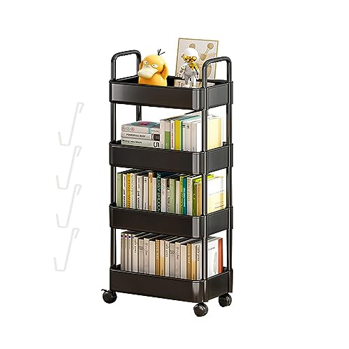 Rollender Bücherwagen -3/4 Ebenen Küchenrollwagen, Rollwagen Küchenwagen Mit Rollen Küchenregal, Beweglicher Snackwagen Badregal, Platzsparend Für Küche, Flur, Bad, Balkon von Shannan