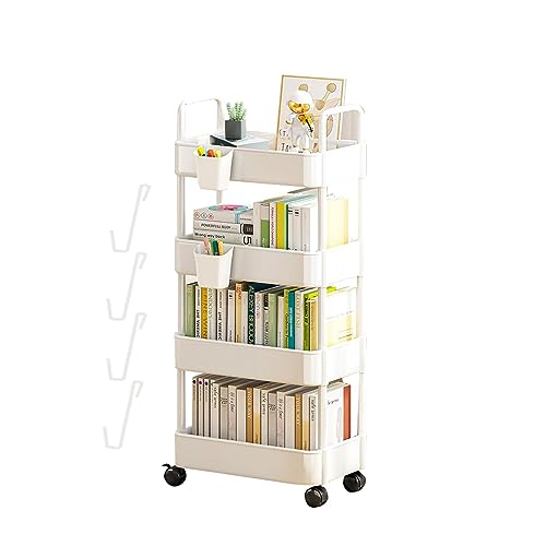 Rollender Bücherwagen -3/4 Ebenen Küchenrollwagen, Rollwagen Küchenwagen Mit Rollen Küchenregal, Beweglicher Snackwagen Badregal, Platzsparend Für Küche, Flur, Bad, Balkon von Shannan