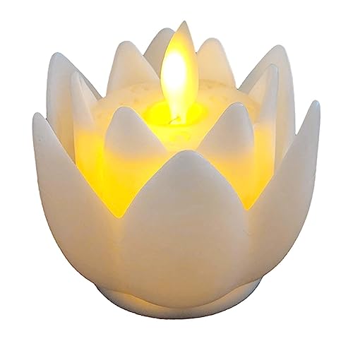 Sharplace LED-Lotus-buddhistische Lampe, LED-Teelichter, Kerze, flackernde Buddha-Zubehör, elektrische Kerzenlichter, Lotus-Lampe für drinnen und draußen, Weiß von Sharplace