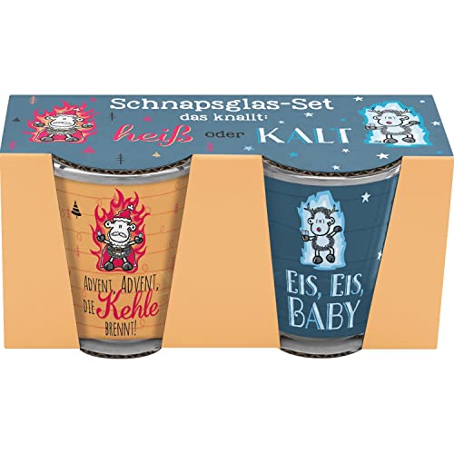 Sheepworld Schnapsglas-Set "Eis" und "Kehle" | Geschenkset mit 2 Schnapsgläsern, Glas, 6 cl, Mehrfarbig | Geschenk Winter, lustiges Geschenk | 49957 von Sheepworld