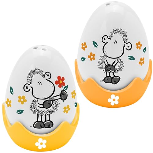 Sheepworld Eierbecher-Streuer-Set Motiv "Zusammen" | 4-teiliges Set, bestehend aus Salz- und Pfefferstreuer in Eierform und 2 passenden Eierbechern | Geschenk Ostern, Osternest | 48582 von Sheepworld