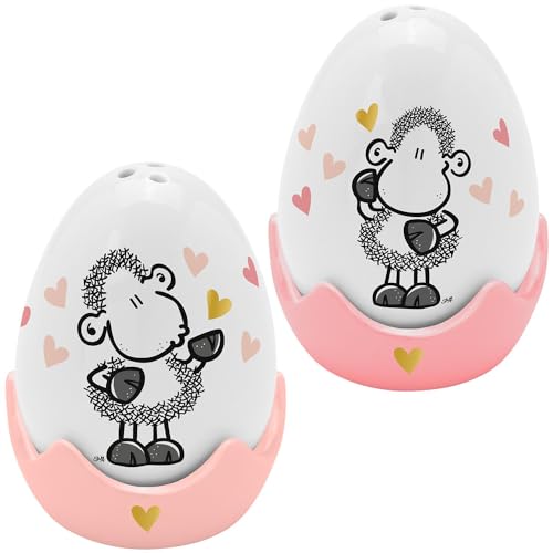 Sheepworld Eierbecher-Streuer-Set Motiv "Von Herzen" | 4-teiliges Set, bestehend aus Salz- und Pfefferstreuer in Eierform und 2 passenden Eierbechern | Geschenk Ostern, Osternest, Osterdeko | 48581 von Sheepworld