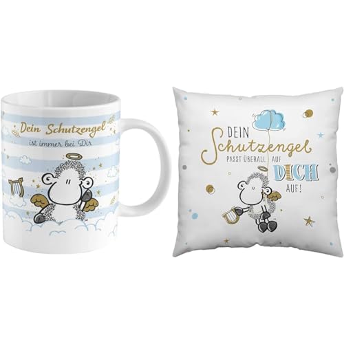 Sheepworld Geschenkset Schutzengel | 1 Motivwechsel-Tasse und 1 Kissen mit Engel-Motiv | Geschenk Taufe, Geburt, Kommunion, Schulstart | 47059 + 47241 von Sheepworld