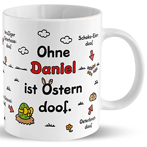 Tasse für Ostern »Ohne … ist Ostern doof.« mit Wunschnamen, personalisiert (weiß) von Sheepworld