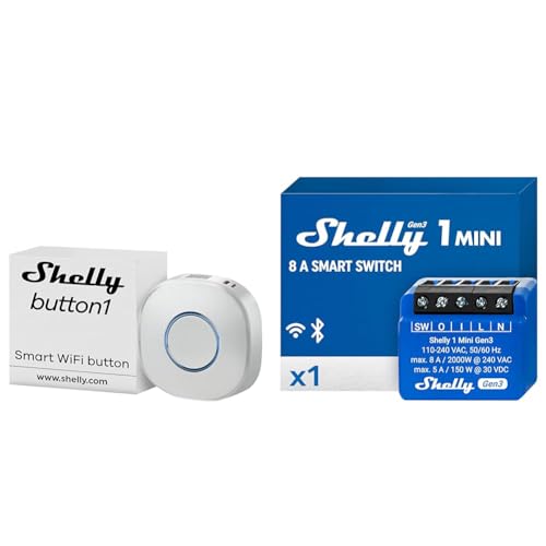 Shelly Button1 | WiFi weiß Smart Button | Hausautomation & 1 Mini Gen 3 | WiFi & Bluetooth Smart Switch Relais 1 Kanal 8A von Shelly