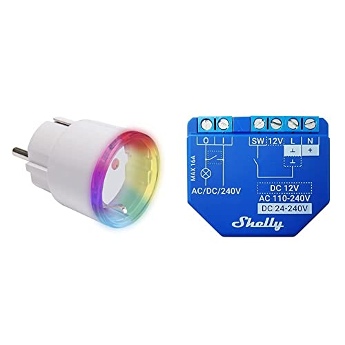 Shelly Plus Plug S - Intelligente Steckdose Funktioniert mit Alexa & Google Home & Plus 1 Smart Home Relais Schalter, Digitale Steuerung von elektronischen Geräten per kostenloser App & WLAN von Shelly