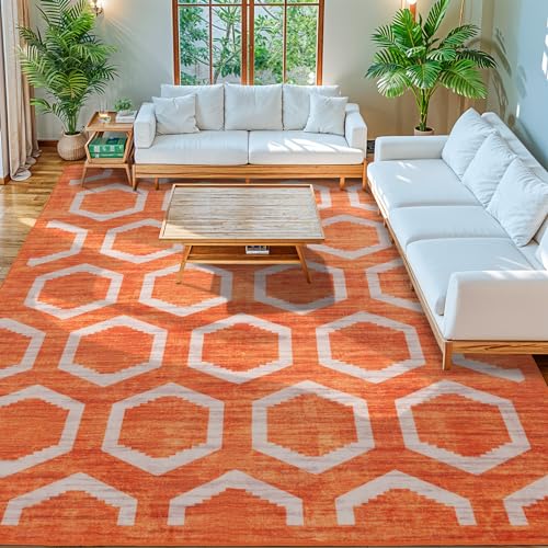 Shilucheng Moderner Teppich für Wohnzimmer, maschinenwaschbar, mit rutschfester Unterseite, niedriger Flor, groß, weich, für Esszimmer, 20,3 x 25,4 cm, Orange von Shilucheng
