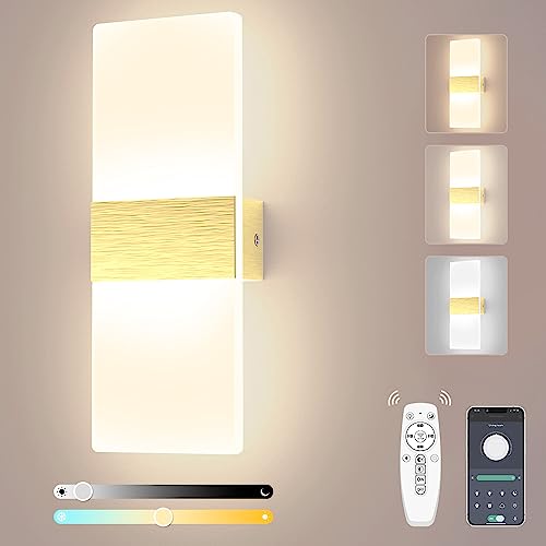 Shinbeam 12W Wandleuchte Mit App-Controller Und Fernbedienung Dimmbar Wandleuchten Led AC 85-265V Wandlampe 2700K-6500K Modern Acryl Wandbeleuchtung For Treppenhaus, Schlafzimmer, Wohnzimmer (Gold) von Shinbeam