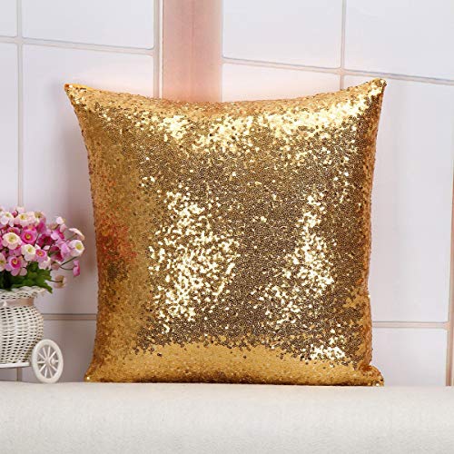 ShinyBeauty Pailletten-Kissen Pailletten Kissenbezug Glitter Throw Kissenbezug Pailletten Kissen für Mädchen Kissenbezug für Schlafzimmer Sofa Couch Stuhl Rücksitz Sequenz Kissenbezüge für Party(Gold) von ShinyBeauty