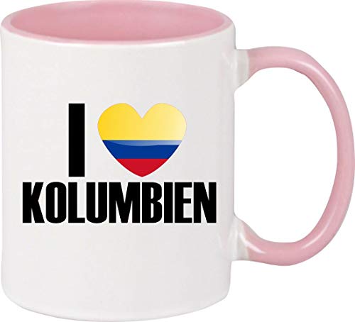 Kaffeepott, Kaffeetasse, Tasse, I love Kolumbien, Farbe rosa von ShirtInStyle