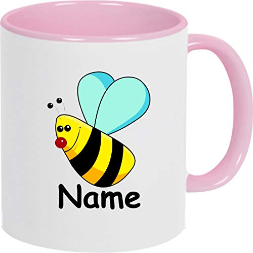 ShirtInStyle Kaffeepott, Tasse, Biene mit Wunschnamen, Wunschtext, Spruch Name Text Becher Mug Kaffeetasse, Tiere, Natur, Farbe rosa von ShirtInStyle