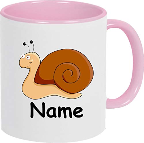 ShirtInStyle Kindertasse, Teetasse, Tasse, Schnecke mit Wunschnamen, Wunschtext, Spruch, Kinder, Tiere, Natur, Kaffeetasse, Pott, Becher, Farbe rosa von ShirtInStyle