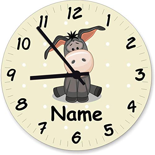 ShirtInStyle Wanduhr Kinderzimmer Wanduhr Esel mit Wunschnamen Geschenk Uhr Kinder Handmade, 20cm, Pastellbgelb von ShirtInStyle