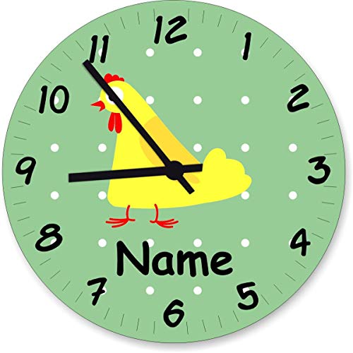 ShirtInStyle Wanduhr Kinderzimmer Wanduhr Huhn Hahn mit Wunschnamen Geschenk Uhr Kinder Handmade, 20cm, Pastellbgrün von ShirtInStyle