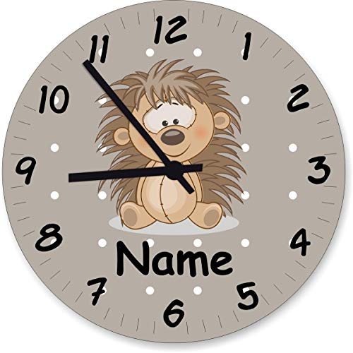 ShirtInStyle Wanduhr Kinderzimmer Wanduhr Igel mit Wunschnamen Geschenk Uhr Kinder Handmade, 20cm, Pastellbeige von ShirtInStyle