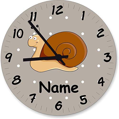 ShirtInStyle Wanduhr Kinderzimmer Wanduhr Schnecke mit Wunschnamen Geschenk Uhr Kinder Handmade, 20cm, Pastellbeige von ShirtInStyle