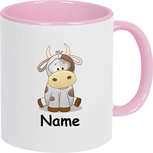 ShirtInStyle Kaffeepott, Tasse, Kuh mit Wunschnamen, Wunschtext, Spruch Name Text Becher Mug Kaffeetasse, Tiere, Natur, Farbe rosa von ShirtInStyle