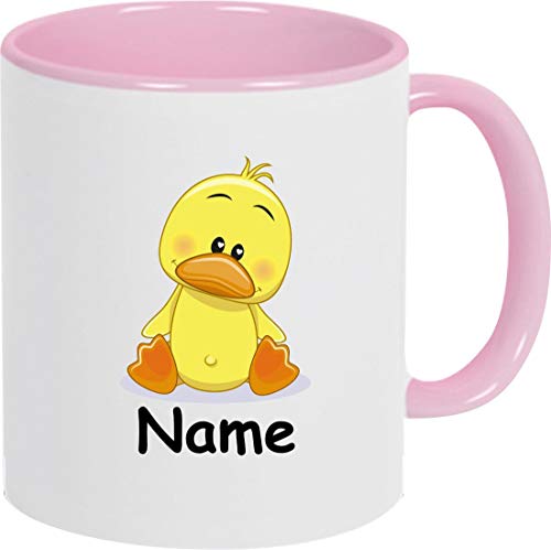 ShirtInStyle Kindertasse, Teetasse, Tasse, Ente mit Wunschnamen, Wunschtext, Spruch, Kinder, Tiere, Natur, Kaffeetasse, Pott, Becher, Farbe rosa von ShirtInStyle