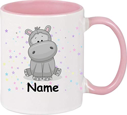 ShirtInStyle Kindertasse, Teetasse, Tasse, Nilpferd mit Wunschnamen, Wunschtext, Spruch, Kinder, Tiere, Natur, Kaffeetasse, Pott, Becher, Farbe rosa von ShirtInStyle