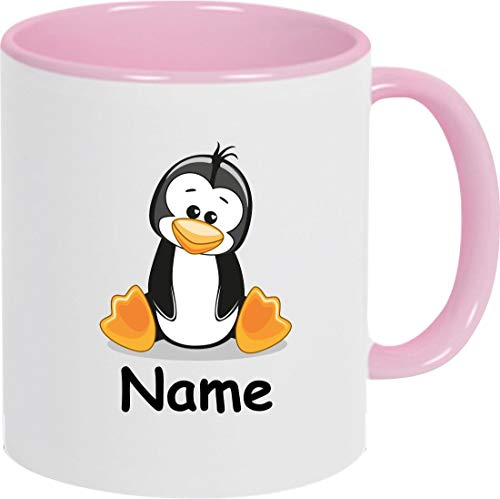 ShirtInStyle Kindertasse, Teetasse, Tasse, Pinguin mit Wunschnamen, Wunschtext, Spruch, Kinder, Tiere, Natur, Kaffeetasse, Pott, Becher, Farbe rosa von ShirtInStyle