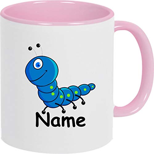 ShirtInStyle Kindertasse, Teetasse, Tasse, Raupe mit Wunschnamen, Wunschtext, Spruch, Kinder, Tiere, Natur, Kaffeetasse, Pott, Becher, Farbe rosa von ShirtInStyle