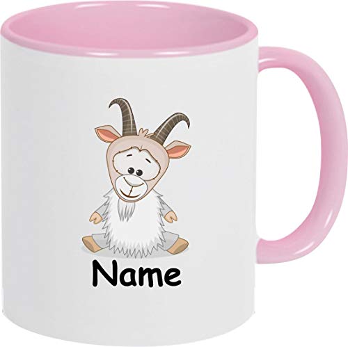 ShirtInStyle Kindertasse, Teetasse, Tasse, Ziege mit Wunschnamen, Wunschtext, Spruch, Kinder, Tiere, Natur, Kaffeetasse, Pott, Becher, Farbe rosa von ShirtInStyle