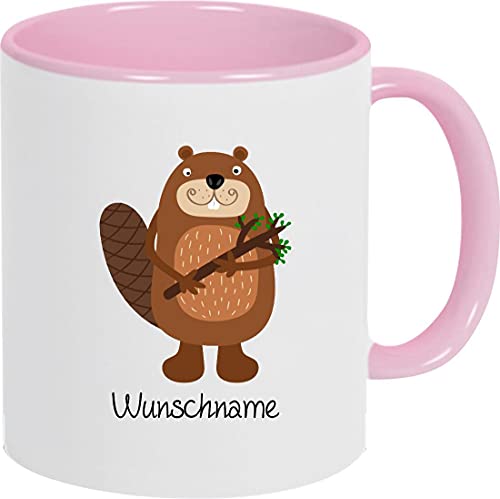 ShirtInStyle Kindertasse, lustige Tiere Biber mit Wunschnamen, Tasse Pott Kaffeetasse Teetasse Logo, Spruch, Spruch, Motiv, Farbe rosa von ShirtInStyle