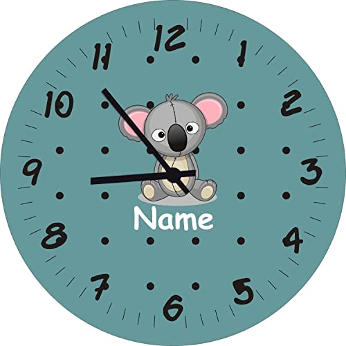 ShirtInStyle Kinderzimmeruhr mit Tiermotiv Koala mit Wunschnamen Geschenk Uhr Kinder Handmade Wanduhr Wunschtext Name, 20cm, Ozeangreen von ShirtInStyle
