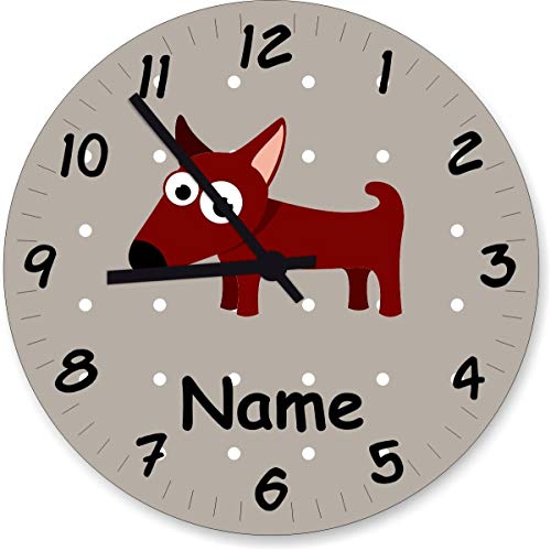 ShirtInStyle Wanduhr Kinderzimmer Wanduhr Hund mit Wunschnamen Geschenk Uhr Kinder Handmade, 20cm, Pastellbeige von ShirtInStyle