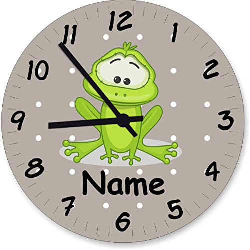 ShirtInStyle Wanduhr Kinderzimmer Wanduhr Frosch mit Wunschnamen Geschenk Uhr Kinder Handmade, 20cm, Pastellbeige von ShirtInStyle