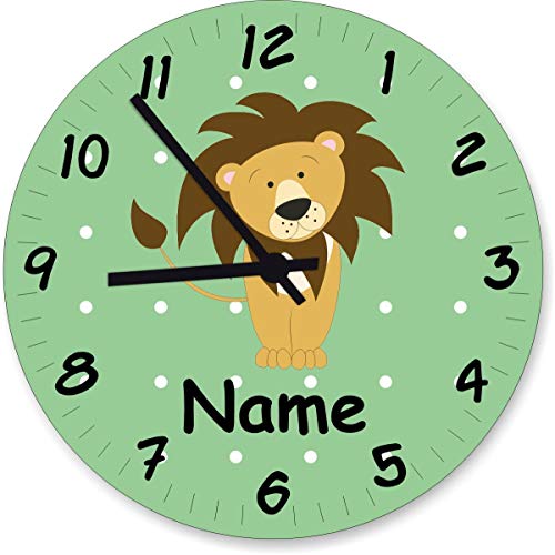 ShirtInStyle Wanduhr Kinderzimmer Wanduhr Löwe mit Wunschnamen Geschenk Uhr Kinder Handmade, 20cm, Pastellbgrün von ShirtInStyle