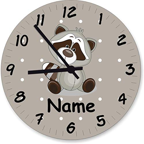 ShirtInStyle Wanduhr Kinderzimmer Wanduhr Waschbär mit Wunschnamen Geschenk Uhr Kinder Handmade, 20cm, Pastellbeige von ShirtInStyle