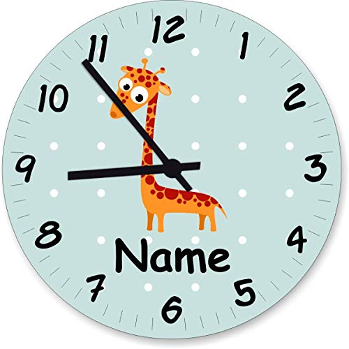 ShirtInStyle Wanduhr Kinderzimmer Wanduhr Giraffe mit Wunschnamen Geschenk Uhr Kinder Handmade, 20cm, Pastellmint von ShirtInStyle