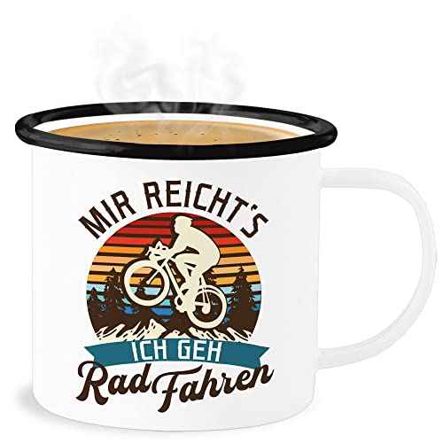 Emaille Becher Blechbecher - Deko Tasse Hobby - Mir reicht's ich geh Rad fahren - Mountainbike Geschenk Fahrrad - 300 ml - Weiß Schwarz - räder vintage fahrradfahrer fahr von Shirtracer