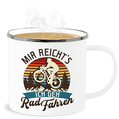 Emaille Becher Blechbecher - Deko Tasse Hobby - Mir reicht's ich geh Rad fahren - Mountainbike Geschenk Fahrrad - 300 ml - Weiß Silber - fahrradfahrer räder vintage fahr von Shirtracer