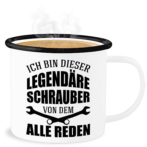 Emaille Becher Blechbecher - Job & Beruf Geschenk Tasse - Ich bin dieser legendäre Schrauber von dem alle reden - 300 ml - Weiß Schwarz - auto schrauben von Shirtracer