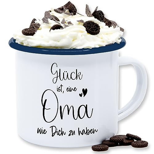 Emaille Tasse Blechtasse - Großmutter - Glück ist, eine Oma wie Dich zu haben - 300 ml - Weiß Blau - beste omi geschenk ist geschenke für zum geburtstag omas geschenkideen die weihnachten tag von Shirtracer