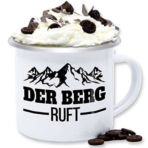 Emaille Tasse Blechtasse - Statement Sprüche - Der Berg ruft - schwarz - 300 ml - Weiß Silber - mountains are calling vintage tassen sprueche mit bergen blechtassen spruch wander blech ruf berge von Shirtracer