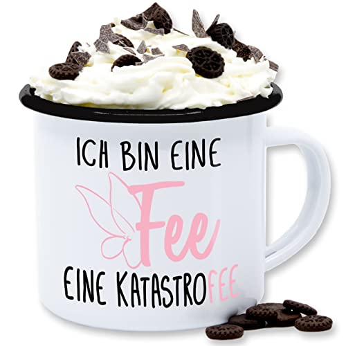 Emaille Tasse Blechtasse - Statement Sprüche - Ich bin eine Fee - 300 ml - Weiß Schwarz - sarkasmus katastrophe tassen spruch böse blech spruechen freche sprüche, lustige sprueche mit sprüchen von Shirtracer