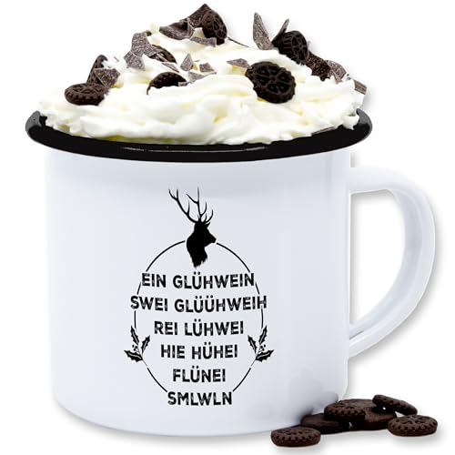 Emaille Tasse Blechtasse - Weihnachtstasse Weihnachten - Ein Glühwein swei Glühwein - 300 ml - Weiß Schwarz - weihnachtstassen christmas weihnachtsmotiv weihnachts weihnachtsmotiven von Shirtracer