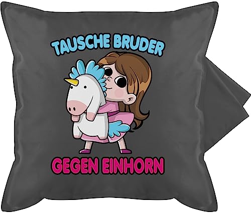 Shirtracer Kissenbezug - Kissen - Tausche Bruder gegen Einhorn - 50 x 50 cm - Grau - Geschenke für brüder Geschenk zu Weihnachten den Geburtstag Bester seinen sprüche Brother Pferd Geschenkideen von Shirtracer